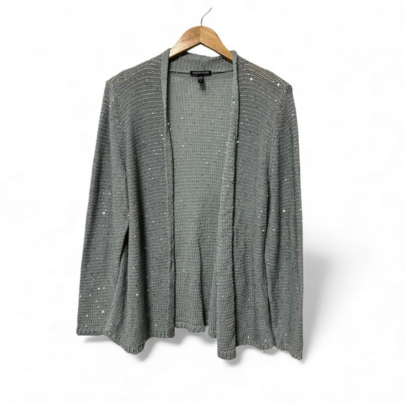 Eileen Fisher Sequin Cardigan Open Front Knit Sweater 100% Cotton Womens Large - Picture 2 of 7